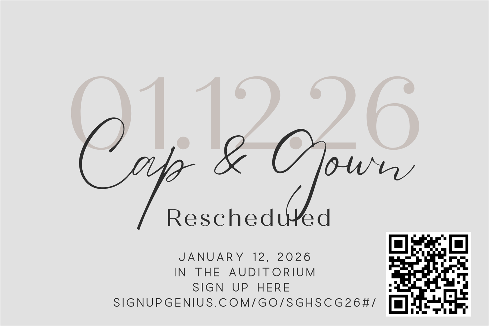  Cap and gown pictures rescheduled